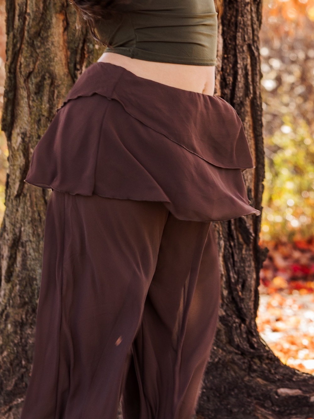 Women’s Chiffon Pants Layered With Skirt